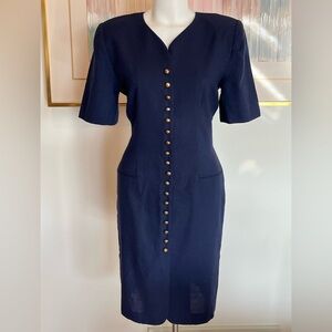 Vintage Leslie Fay 80’s navy blue sheath dress 12